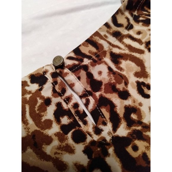 MERONA Ladies Cheetah Brown Gold Animal Print Bateau Neck Cap Sleeve Top Size L - Picture 3 of 4